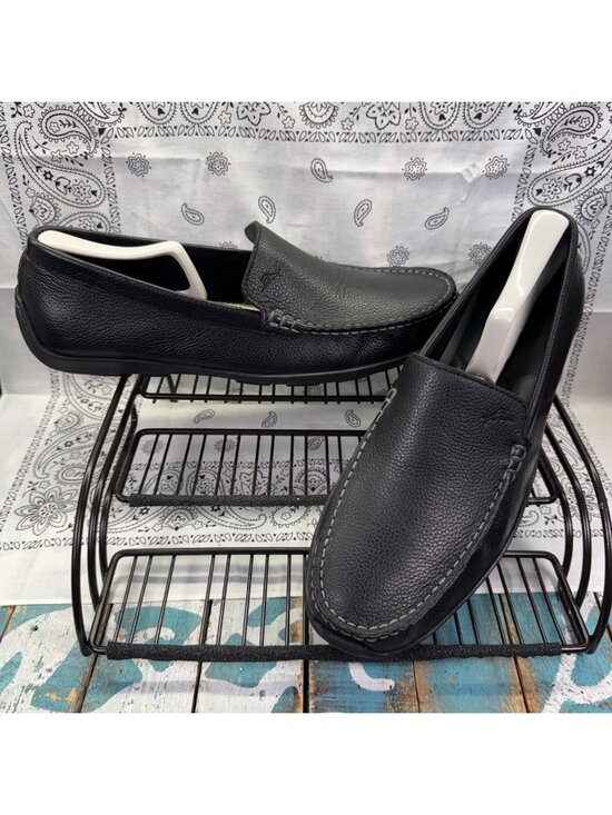 Tommy Bahama Black Pebbled Leather Orion Loafers Slip-On Cushioned Sz 10.5D EUC main image 2